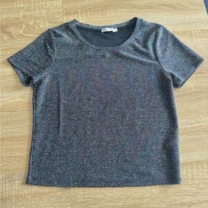 Heart Hips Black Multicolor Glitter Short Sleeve Top